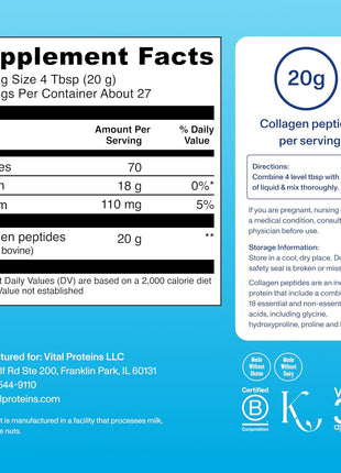 Vital Proteins Collagen Peptides Powder 19.3OZ and Bovine Colostrum Supplement 90 Capsules