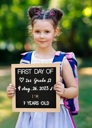 Felt Letter Board with Letters, Pre Cut & Sorted 725 Letters, First Day of School Board, Baby Announcement Sign, Pregnancy Announcement, Custom Signs & Wood Stand, 10x10in Message Board, Classroom Decor Sign Board