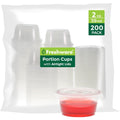 Freshware Plastic Portion Cups with Lids [2 Ounce, 200 Sets] Disposable Plastic Cups for Meal Prep, Salad Dressing, Jellos Shot Cups, Souffle Cups, Condiment and Dipping Sauce Cups