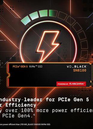 WD_Black SN8100 2TB NVMe SSD - PCIe 5.0x4, M.2 2280, Up to 14,900MB/s Read Speed, up to 11,000MB/s Write Speed, Best for AI Applications, Gaming, and Video Editing - WDS200T1X0M