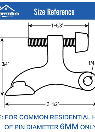 HOMOTEK 6 Pack Hinge Pin Black Door Stopper,Adjustable Deluxe Heavy Duty Door Stopper 2-1/2"x1-3/4",with Black Rubber Bumper Tips