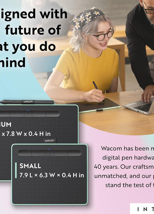 Wacom Intuos Small Bluetooth Graphics Drawing Tablet, Portable for Teachers, Students and Creators, 4 Customizable ExpressKeys, Compatible with Chromebook Mac OS Android and Windows - Pistachio