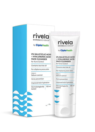 Rivela Dermascience Acne Control Face Wash By Cipla | For Oily Skin | With 2% Salicylic Acid | Contains Tea Tree Oil | Improves Skin Hydration | Controls Sebum | 100 ml