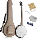 Ashthorpe 5 String Banjo   Full Size with 24 Brackets, Closed Back, Mahogany Resonator, Geared 5th Tuner, Padded Gig Bag