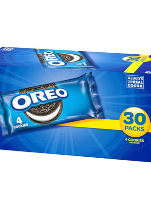 OREO Chocolate Sandwich Cookies, 30 Snack Packs (4 Cookies Per Pack) | Always made with Real Cocoa, Certified Kosher, Individually Wrapped