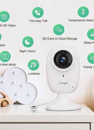 Simyke Smart Video Baby Monitor,1080P Baby Room Camera, APP Control,WiFi On/Off Switch,AI Detection, Cry Monitor and Lullabies, HD Night Vision, Two-Way Audio, Cloud & SD Card Storage