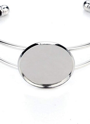 MIAO JIN 10 Pcs 25 mm Adjustable Round Cabochon Bezel Tray Blank Bangle for Crafting DIY Bracelets Making(Silver)