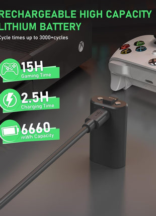 GKHERD Rechargeable Controller Battery Pack for Xbox One/Xbox Series X|S, 2x6660mWh Battery Pack with Type-C Charging Cable for Xbox One/S/X/Elite Controller