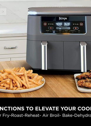 Ninja DZ201 Foodi 8 Quart 6 in 1 DualZone 2 Basket Air Fryer with 2 Independent Frying Baskets, Match Cook & Smart Finish to Roast, Broil, Dehydrate & More for Quick, Easy Meals, Grey