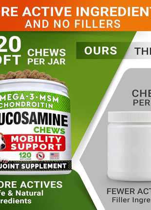 Omega 3 + Glucosamine Dogs Bundle - Allergy & Itch Relief Skin&Coat Supplement - Omega 3 & Pumpkin + Chondroitin, MSM - Dry Itchy Skin, Hot Spots Treatment + Hip & Joint Care - 600 Chews - Made in USA