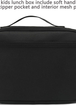 FlowFly Kids Lunch box Insulated Soft Bag Mini Cooler Back to School Thermal Meal Tote Kit for Girls, Boys, Black