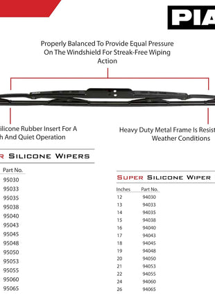 Piaa 95065 26-Inch (650mm) Super Silicone Wiper Blade, Premium All-Season OEM Windshield Wiper Replacement
