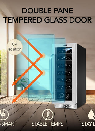 Whynter BWR-208SB Stainless Steel 12 inch Built-in 20 Bottle Undercounter Wine Refrigerator with Reversible Door, Digital Control and Lock