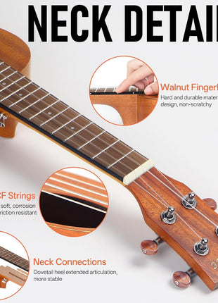 Kmise Professional Ukulele for Adult Beginner, Free Online Lesson 21 inch Soprano Mahogany Ukelele with Kids Ukele Bundle Starter Kit Gig Bag Case, Strap, Tuner, Nylon Strings, Book, Uke Gift Choice