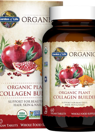 Garden of Life Organics Vegan Collagen Builder - Organic Plant Collagen Beauty Booster - Silica & Biotin for Hair, Skin, Nails and Joint Support – No Added Sugar, 60 Tablets