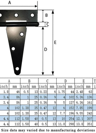 HLMOptimo Heavy Duty T Hinge Tee Hinge T Strap Hinge Shed Hinge Gate Hinge Barn Hinge Fence Hinge Door Hinge Wrought Rustproof All Size Black (6 pcs, 6 inch