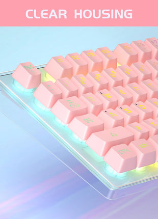 Gaming Keyboard and Mouse Combo, K1 RGB LED Backlit Keyboard with 104 Keys Computer PC Gaming Keyboard for PC/Laptop (Pink)
