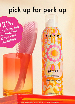 amika perk up talc-free dry shampoo | refreshes roots with a voluminous 'oomph' between washes, no white residue, absorbs oil + reduces odor, for all hair types