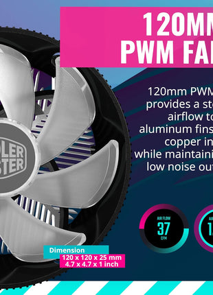 Cooler Master i70C ARGB Low Profile CPU Air Cooler for Intel LGA 1700/1851 Only – 120mm PWM ARGB Fan, 95W TDP, Copper Core Base, Black Aluminum Heatsink