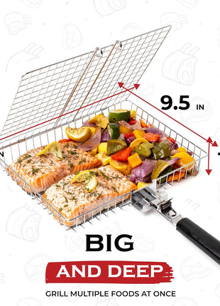 SHIZZO Grill Basket Set, Barbecue BBQ Grilling, Stainless Steel Folding Portable Outdoor Camping Rack for Fish, Shrimp, Vegetables, Cooking Accessories, Gifts for Dad, husband, Friends
