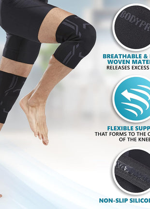 Bodyprox Knee Compression Sleeve for Men and Women (2 Pack), Knee Support Brace for Running and Work out (Medium)