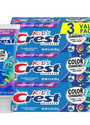 Crest Advanced Kid's Fluoride Toothpaste, Bubblegum Flavor, 4.2 oz, 3 Count, Color-Changing Anticavity Toothpaste