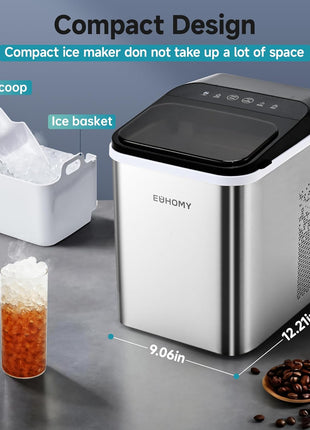 EUHOMY Nugget Ice Makers Countertop, Ready in 8 Mins, 35lbs/24H, Self-Cleaning, Portable Ice Maker Machine with Ice Scoop & Basket, Sonic Ice Maker with Chewable Pellet Ice for Home/Party/RV/Camping