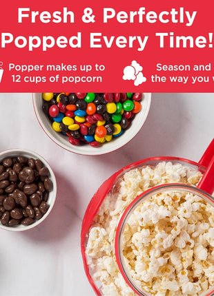 Ecolution Patented Micro-Pop Microwave Popcorn Popper with Temperature Safe Glass, 3-in-1 Lid Measures Kernels and Melts Butter, Made Without BPA, Dishwasher Safe, 3-Quart, Red