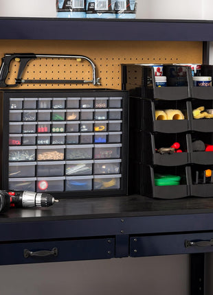 IRIS USA Small Parts Storage, Made in USA, Cabinet, 44-Drawer Organizer for Screws, Nuts, Bolts, Electronics, Hardware, Beads, Crafts, Building Bricks, Stackable Garage Storage – Black