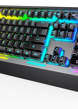TECKNET Wired Gaming Keyboard, USB Wired Computer Keyboard, 15-Zone RGB Illumination, IP32 Water Resistance, 25 Anti-ghosting Keys, All-Metal Panel (Whisper Quiet Design)