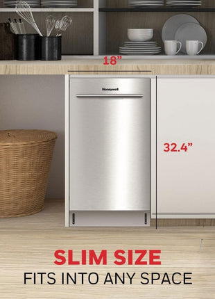 Honeywell 18-Inch Dishwasher with 8 Place Settings, 6 Washing Programs, Stainless Steel Tub, UL & Energy Star Certified, Stainless Finish