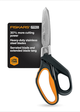 Fiskars Pro PowerArc Shop Shears, Heavy Duty Stainless Steel Scissor, Industrial Grade Tool for Building and Construction, 10 in, Orange/Black