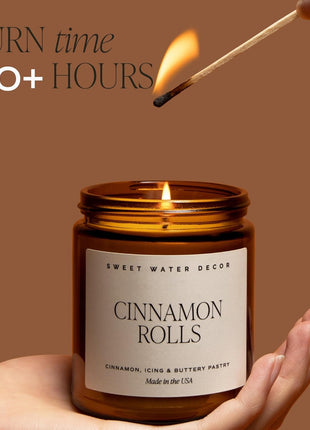 Sweet Water Decor Hello Fall Candle, 9oz Amber Jar, Autumn Scents for Home | Hot Cider, Cinnamon, Cloves, & Nutmeg Soy Wax Scent Notes, 40+ Hour Burn Time, Glass Jar, Black Lid, Thanksgiving & Halloween