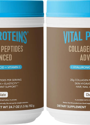 Vital Proteins Collagen Peptides Advanced, Hydrolyzed Peptides with Hyaluronic Acid and Vitamin C - Chocolate Flavor Powder, 24.7oz (Pack of 2)