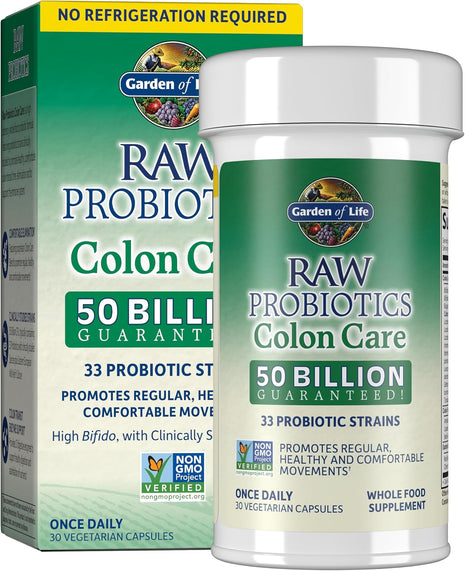 Garden of Life Probiotics for Women and Men - Raw Probiotics Colon Care 50 Billion CFU and Enzymes, Shelf Stable Once Daily Acidophilus Probiotic for Regularity and Immune Health Support, 30 Capsules