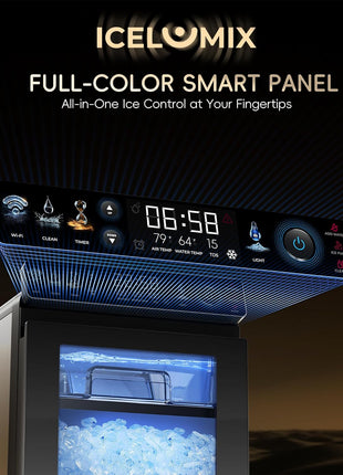 ecozy Smart Nugget Ice Maker Countertop, First Full-Color Smart Panel Ice Machine with APP Control, Double-Layer Insulation, 44 lbs/24H Soft Pellet Chewable Ice, Pull-Out Water Tank, Self-Cleaning