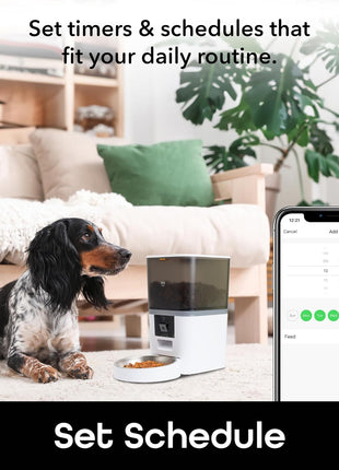 Geeni 6L Smart Pet Feeder with Camera, 1080p HD, Night Vision, Two-Way Audio, Pre-Recorded Messages, WiFi Enabled, Voice Control with Alexa & Google Home, Automatic Cat & Dog Food Dispenser, White