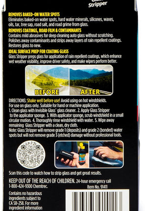 Invisible Glass 91411 Glass Stripper Water Spot Remover Kit – Cerium Oxide Based Auto Glass Polish for Windshields, Hard Water Spots, Road Films & Old Coatings – 4 Fl Oz