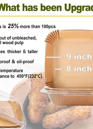 Large Air Fryer Disposable Paper Liners Square 9 Inch, 125 Pcs Parchment paper liner for 5-8QT Air fryer, Oil-proof, Water-proof, Parchment Baking Paper for Baking Roasting Microwave