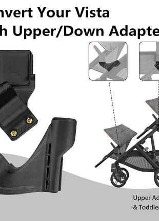 Bassinet Conversion for UPPAbaby Vista V1 (2015+), V2 or V3, Secure Bolt-On Bracket for Elevated Stroller Configuration, Bassinet Not Included, (Upper Adapters+Lower Adapters)