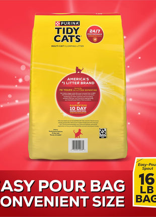 Purina Tidy Cats Clumping Cat Litter Odor Control, 24/7 Performance Multi Cat Litter - 16 lb. Bag