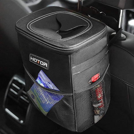 HOTOR Car Trash Can, Compact Waterproof Organizer, Leak-Proof Bin, 2-Gallon | Black, Multifunctional Car Accessory with Adjustable Straps & Magnetic Snaps for Interior Car Storage