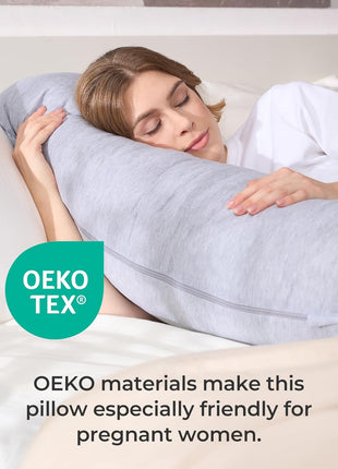 Momcozy J Shaped Pregnancy Pillow, Maternity Body Pillow for Side Sleepers | Cooling Body Pillow with Removable Cover for Head Neck Belly Support, Side Sleeper, Must-haves for Pregnant Women Grey