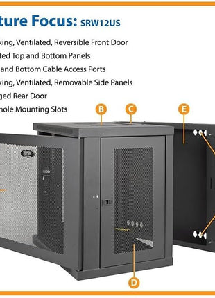 Tripp Lite - SRW12US 12U Wall Mount Rack Enclosure Server Cabinet, Hinged, 20.5" Deep, Switch-Depth (SRW12US) black