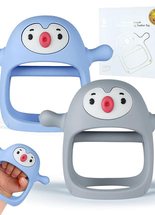 Baby Teething Toys for 0-6Months, Penguin Teethers for Babies 3-6Months | Hand Teether for 0-6M |Teething Mittens for Teething Relief, Baby Pacifier |New Born Essentials, 2Pack