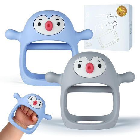 Baby Teething Toys for 0-6Months, Penguin Teethers for Babies 3-6Months | Hand Teether for 0-6M |Teething Mittens for Teething Relief, Baby Pacifier |New Born Essentials, 2Pack