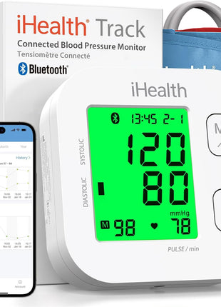 iHealth Track Smart Upper Arm Blood Pressure Monitor with Wide Range Cuff That fits Standard to Large Adult Arms, Bluetooth Compatible for iOS & Android Devices
