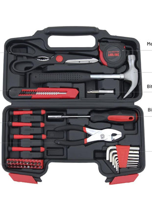 Hantinstom 39-Piece Household Tools Kit Essential Home Repair Set with Plastic Toolbox Ideal for College Students, Home Use & More