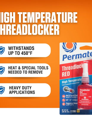 Permatex 27200 Hiigh Temperature Threadlocker Red, 10 ml