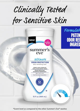 Summer's Eve Feminine Wash, Ultimate Odor Protection, Boric Acid, 15 Fl Oz